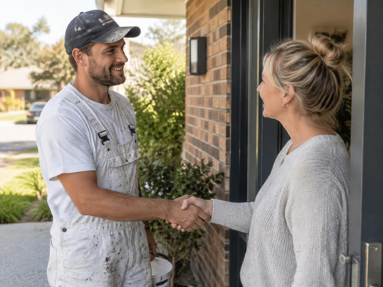 Local painter shaking hands with a homeowner