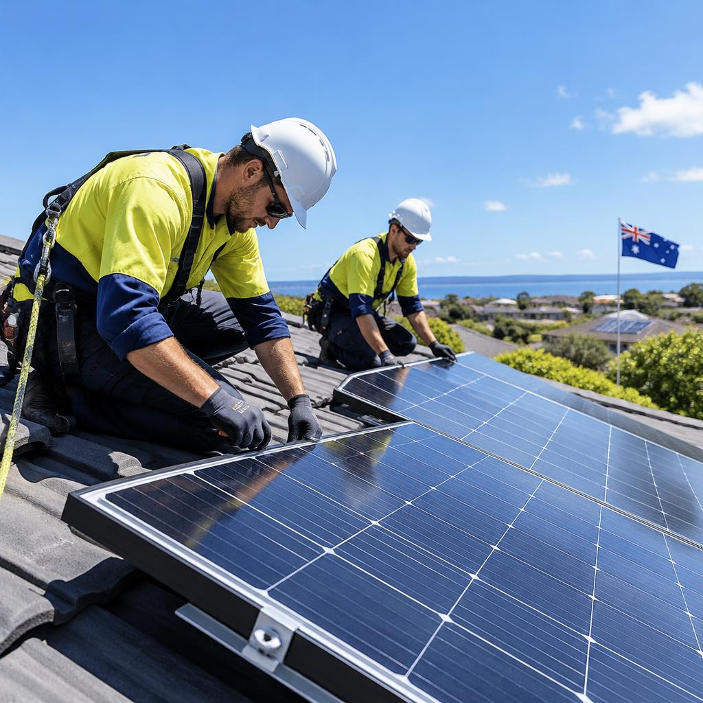 Solar installers on a roof